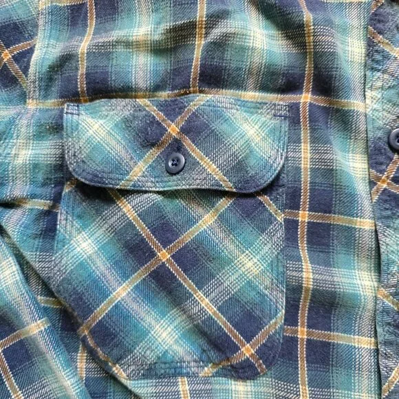 Woolrich Flannel Shirt Men Large Green Plaid Long Sleeve Button Up Flap Pockets - Picture 3 of 13